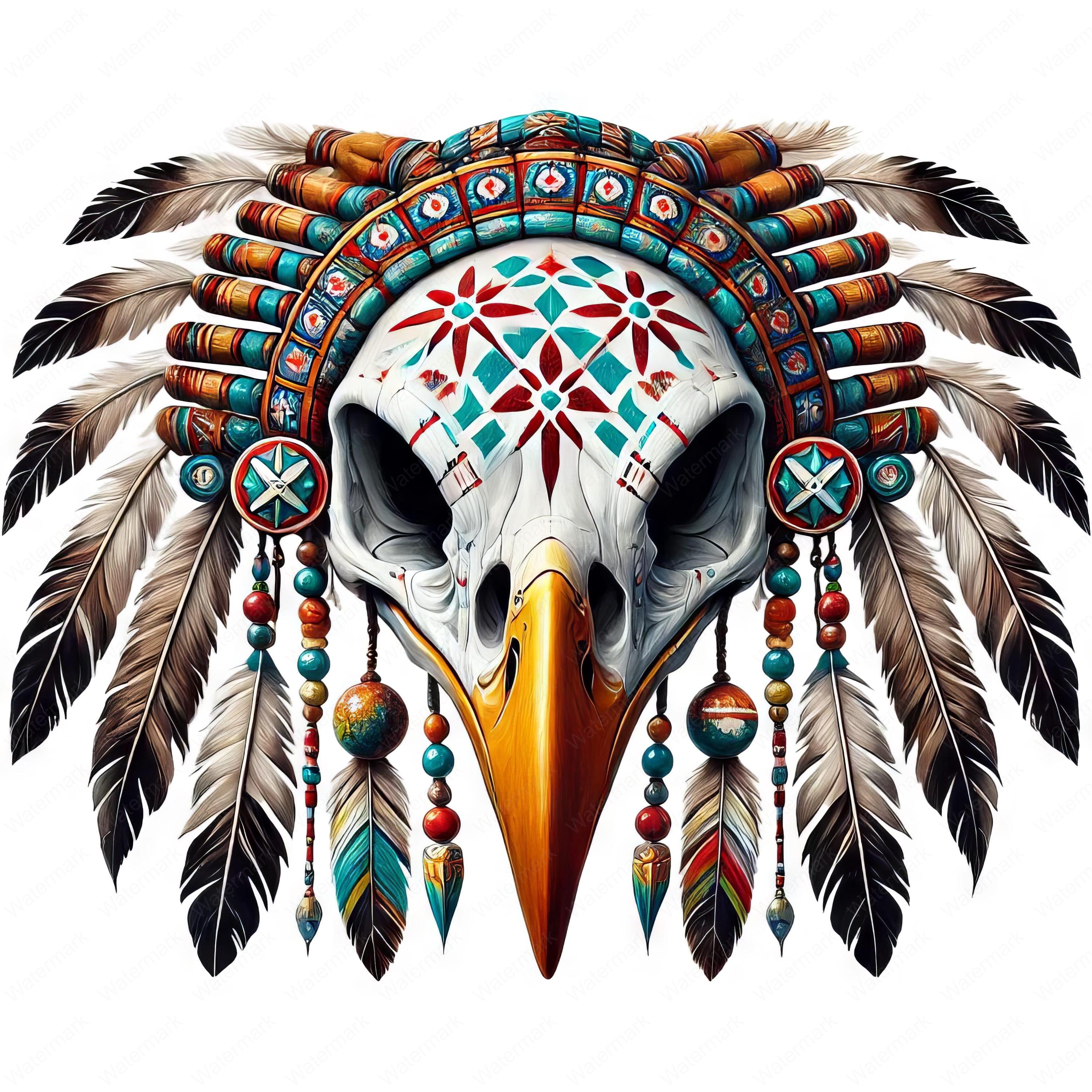 Intricate Eagle Skull Clipart Bundle: Native American Art (digital ...
