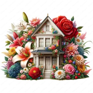 Floral House Clipart Bundle: Home Garden Art (Digital Download)
