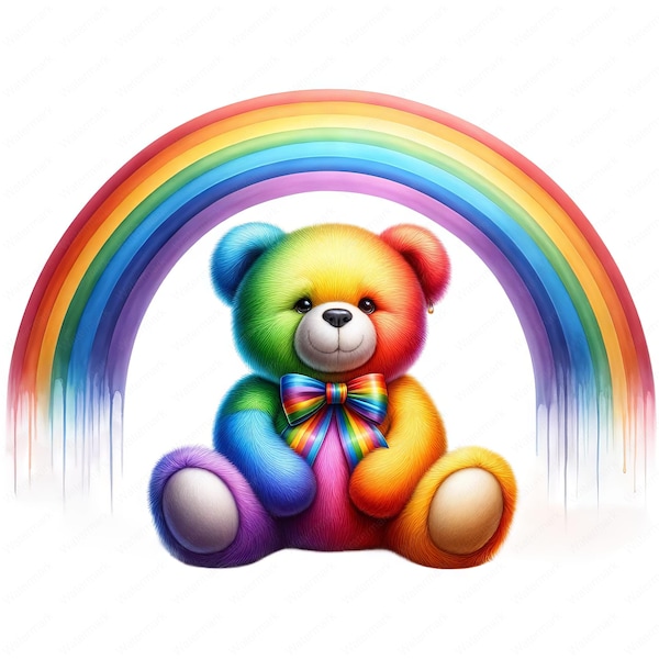 Rainbow Teddy Bear Clipart | 10 High-Quality Images | Colorful Bear Illustrations | Digital Prints | Commercial Use