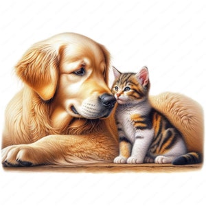 Vriendschapsclipart | Hartverwarmende kat- en hond-clipartbundel | 10 hoogwaardige ontwerpen | Dierenkunst | Afdrukbare items | Commercieel gebruik