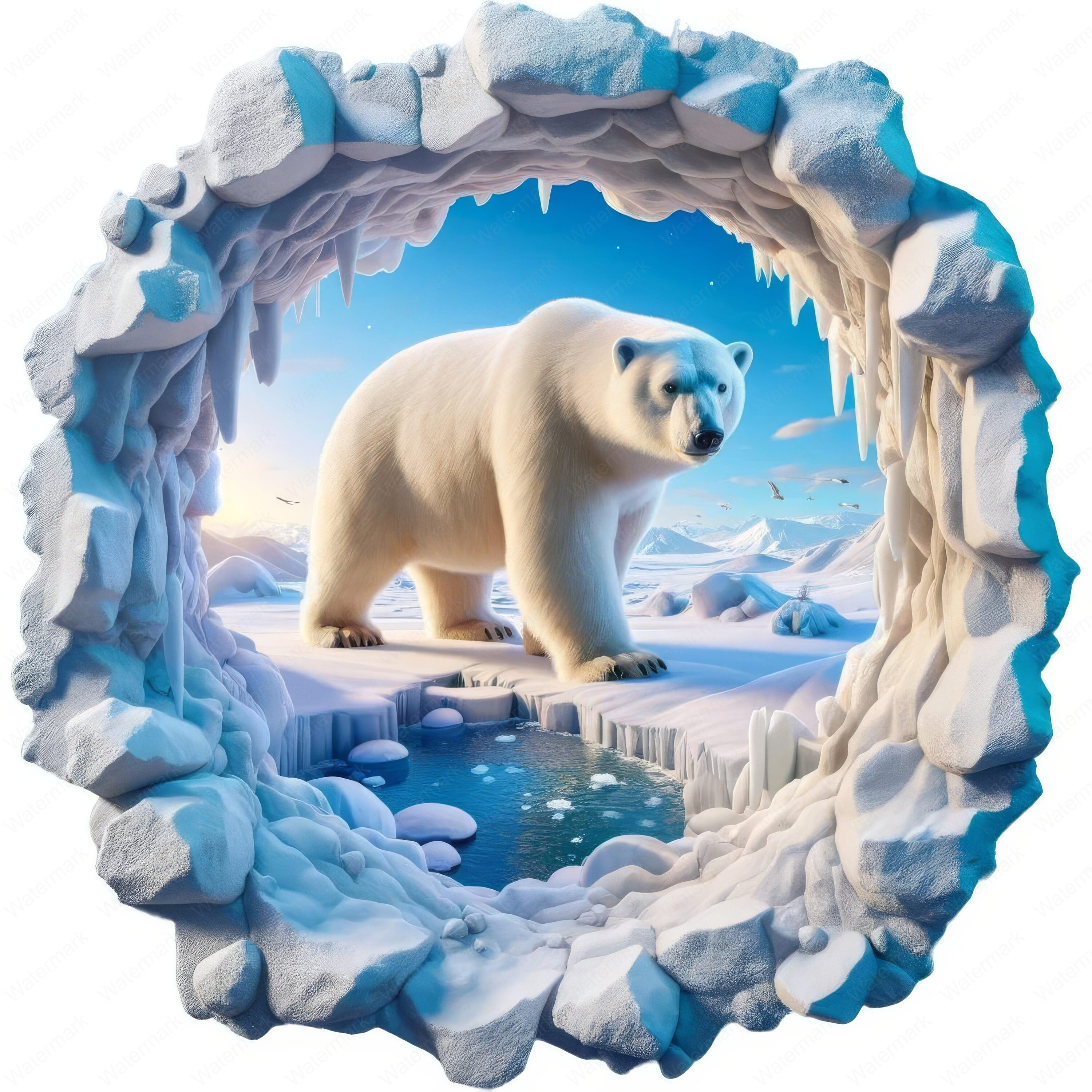 Majestic 3D Polar Bear Clipart Bundle: Arctic Animal Art (Digital Download), image size:3000x3000