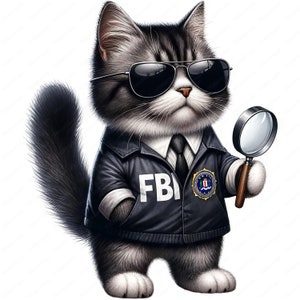 FBI Cat Clipart | Sleek FBI Cat Clipart Bundle | 10 High-Quality Designs | Mystery Art | Printables | Commercial Use