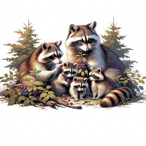 Clipart famille raton laveur | Adorable lot de cliparts famille raton laveur | 10 modèles de haute qualité | Art animalier | Imprimables | Utilisation commerciale