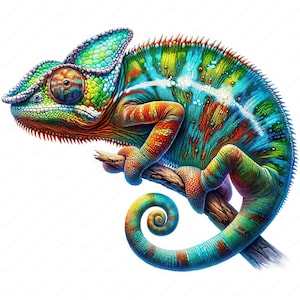 Chameleon Clipart | Pacote de Chameleon Clipart Colorido | 10 Designs de Alta Qualidade | Arte de Réptil | Imprimíveis | Uso Comercial