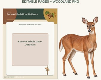 Woodland Nature Journal Creator Kit, Editable PowerPoint, Outdoor Learning Templates, Forest Animal PNG Clipart