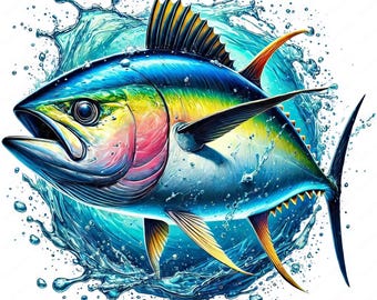 Paquete de imágenes prediseñadas de atún vibrante: Arte marino (descarga digital)