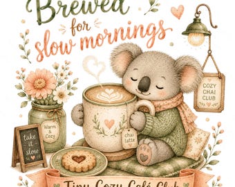 Cozy Animal Cafe Clipart Bundle, Coffee, Tea, Pastries PNG (Digital Download)