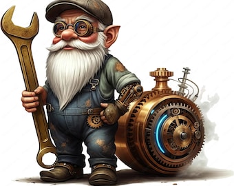 Gnomo Steampunk / Paquete PNG retrofuturista (descarga digital)