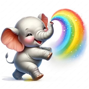 Clipart regenboog olifant | Schattige olifant met regenboog clipartbundel | 10 hoogwaardige ontwerpen | Grillige kunst | Afdrukbare items | Commercieel gebruik