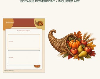 Thanksgiving Thankful Cards and Gift Tags, Editable PowerPoint, Family Notes, Harvest PNG Clipart