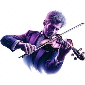 Male Violinist Clipart | Masterful Violin Player Clipart Bundle | 10 High-Quality Designs | Music Art | Printables | Commercial Use