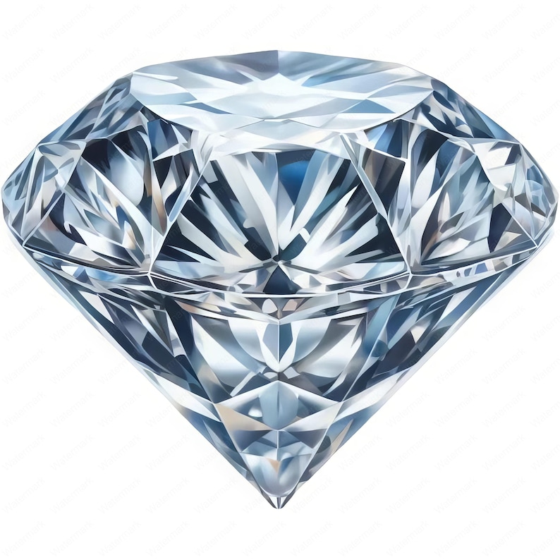 May include: A large, clear, faceted diamond with a brilliant cut. The diamond is set against a white background.