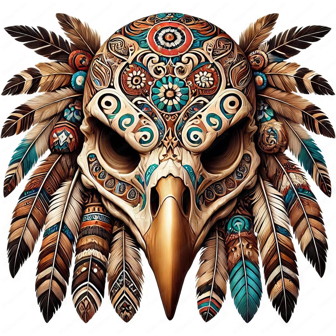 Intricate Eagle Skull Clipart Bundle: Native American Art (digital ...