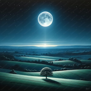 Maanverlichte nacht-clipart | Digitaal papier Green Fields | Serene ontwerpen | Veelzijdige kunst | Voor commercieel en persoonlijk gebruik