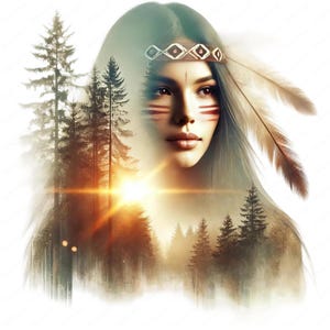 Native Spirit Clipart | Fantasy Dubbelexponering PNG-paket | Eterisk konst | Kommersiellt bruk bild 7