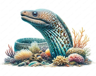 Realistic Eel Clipart Bundle: Marine Life Art (Digital Download)