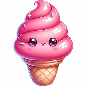 Pink Ice Cream Cone Clipart | Cute Ice Cream Clipart Bundle | 10 High-Quality Designs | Dessert Theme Art | Printables | Commercial Use