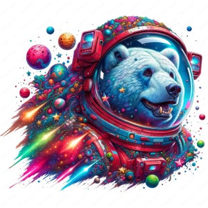 Clipart ours astronaute | Lot de cliparts aventureux astronaute ours | 10 modèles de haute qualité | Art de l'espace | Imprimables | Utilisation commerciale