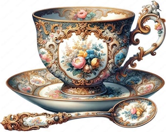 Floral Teacup Clipart Set: Elegant Tea Party Designs (Digital Download)
