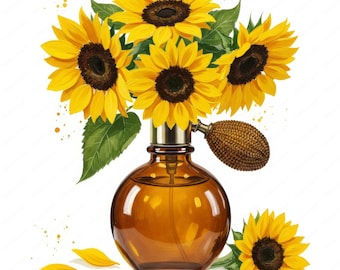 Clipart de botella de perfume floral: Paquete PNG de acuarela (descarga digital)