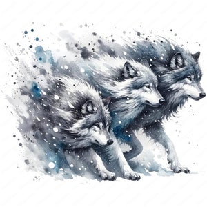 Wolf Pack in Snow Clipart | Majestic Wolf Pack Clipart Bundle | 10 High-Quality Designs | Winter Wildlife Art | Printables | Commercial Use