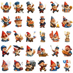 Patriotic Gnome Clipart: 4th of July PNG Designs (Commercial Use, Digital Download