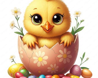 Spring Chick Clipart: Hat & Egg PNG Bundle (Digital Download)