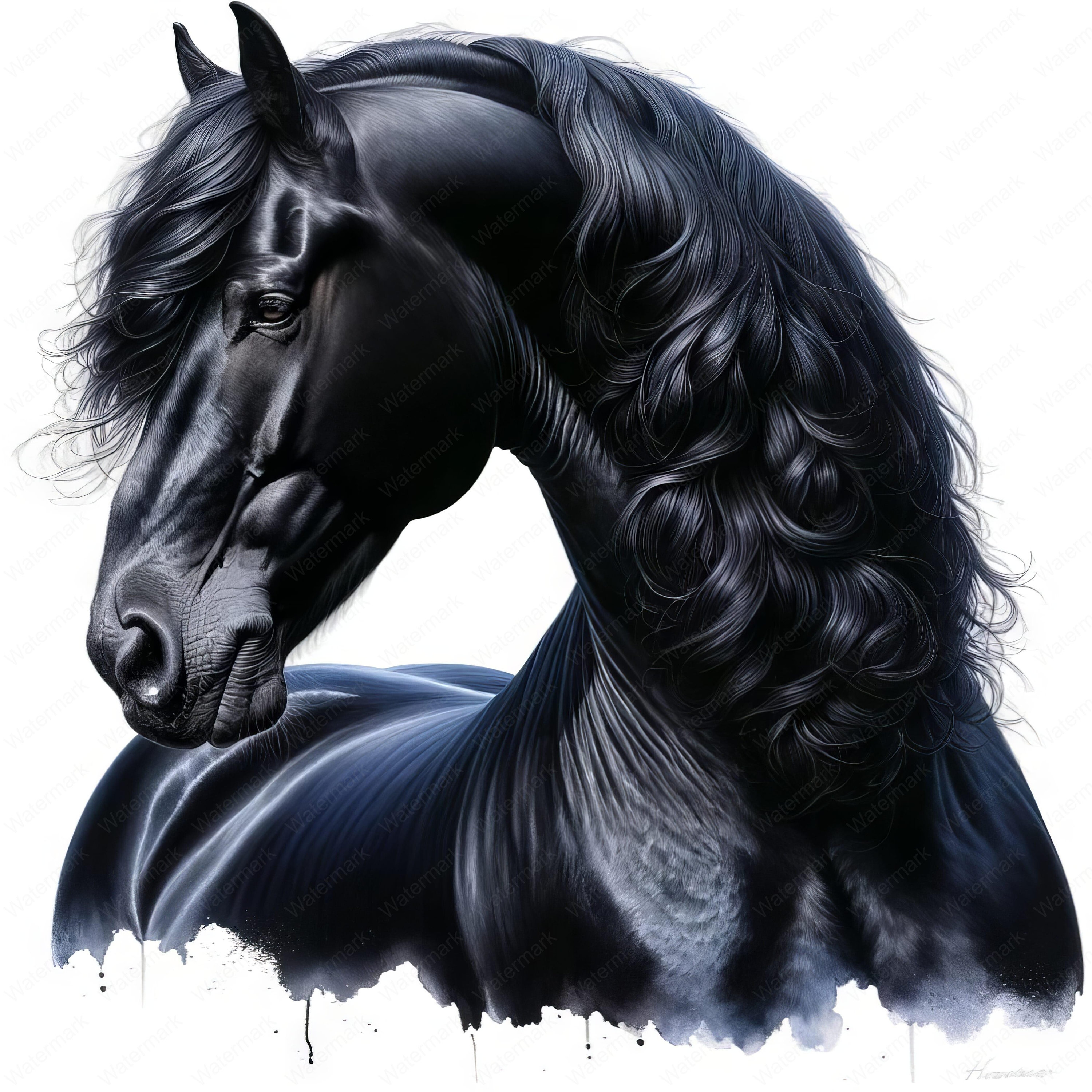 エレガントなフリージアン馬のクリップアートセット | 馬術アート