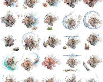 Akvarell drakfisk Clipart: Marina fiskar PNG-designer (direkt nedladdning, kommersiellt bruk)