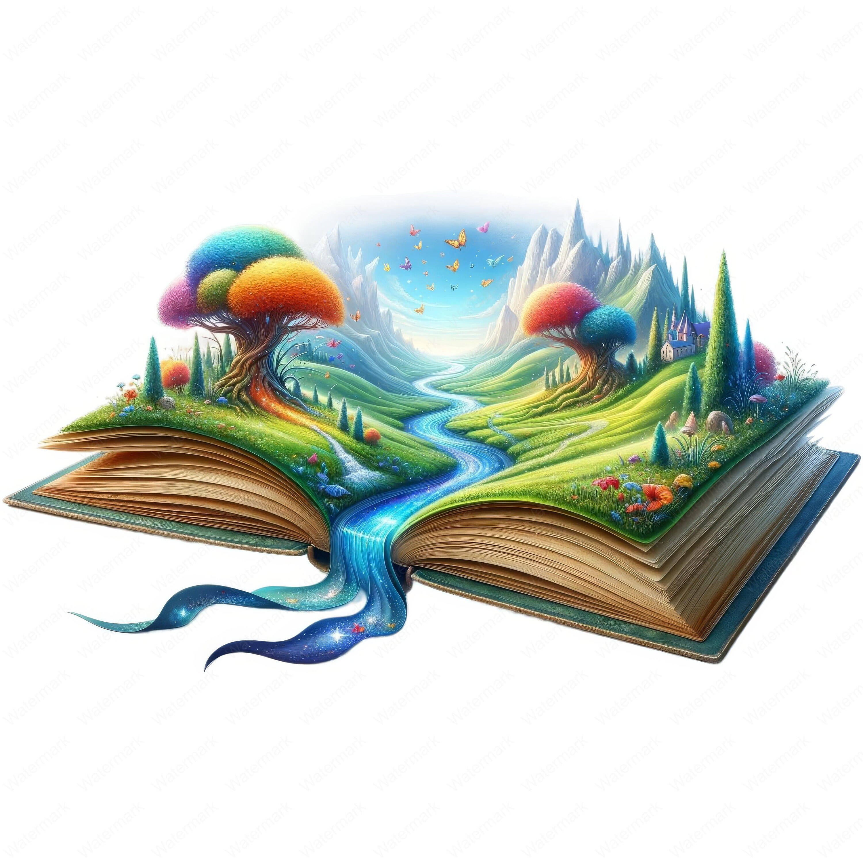 Magical Open Book Clipart: Fantasy Landscape Art (digital Download) - Etsy