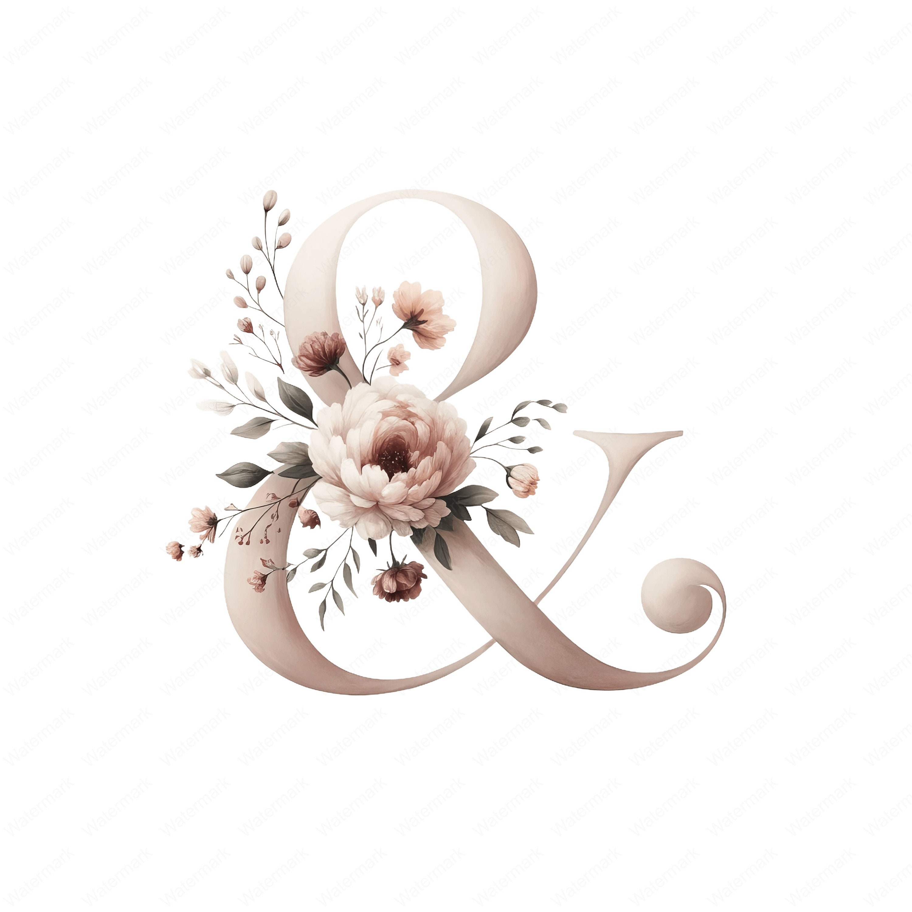 Blumen Buchstaben U-Z und Symbole: Aquarell PNG Clipart (Digitaler Download)
