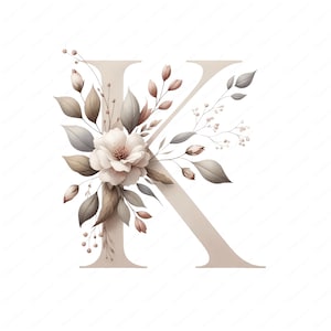 Elegante bloemenletters K tot T | 10 hoogwaardige png-bestanden | Uitnodigingsontwerp | Digitale afdrukken | Commercieel gebruik