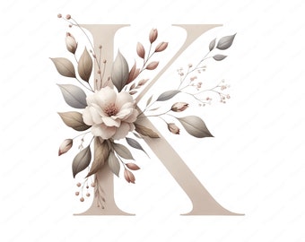 Blumen Buchstabe K bis T: Elegantes Aquarell PNG (Digital Download)