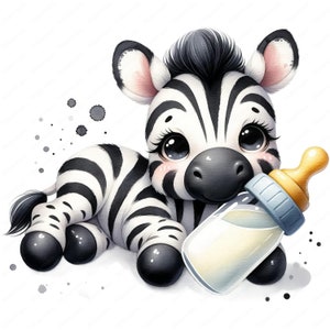 Clipart di Baby Zebra / Pacchetto di Clipart di Baby Zebra con biberon / 10 design di alta qualità / Arte per la cameretta degli animali / Materiali stampabili / Uso commerciale