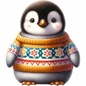 Imágenes prediseñadas de pingüinos / Paquete de imágenes prediseñadas de pingüinos acogedores con suéter / 10 diseños de alta calidad / Arte de invierno / Imprimibles / Uso comercial