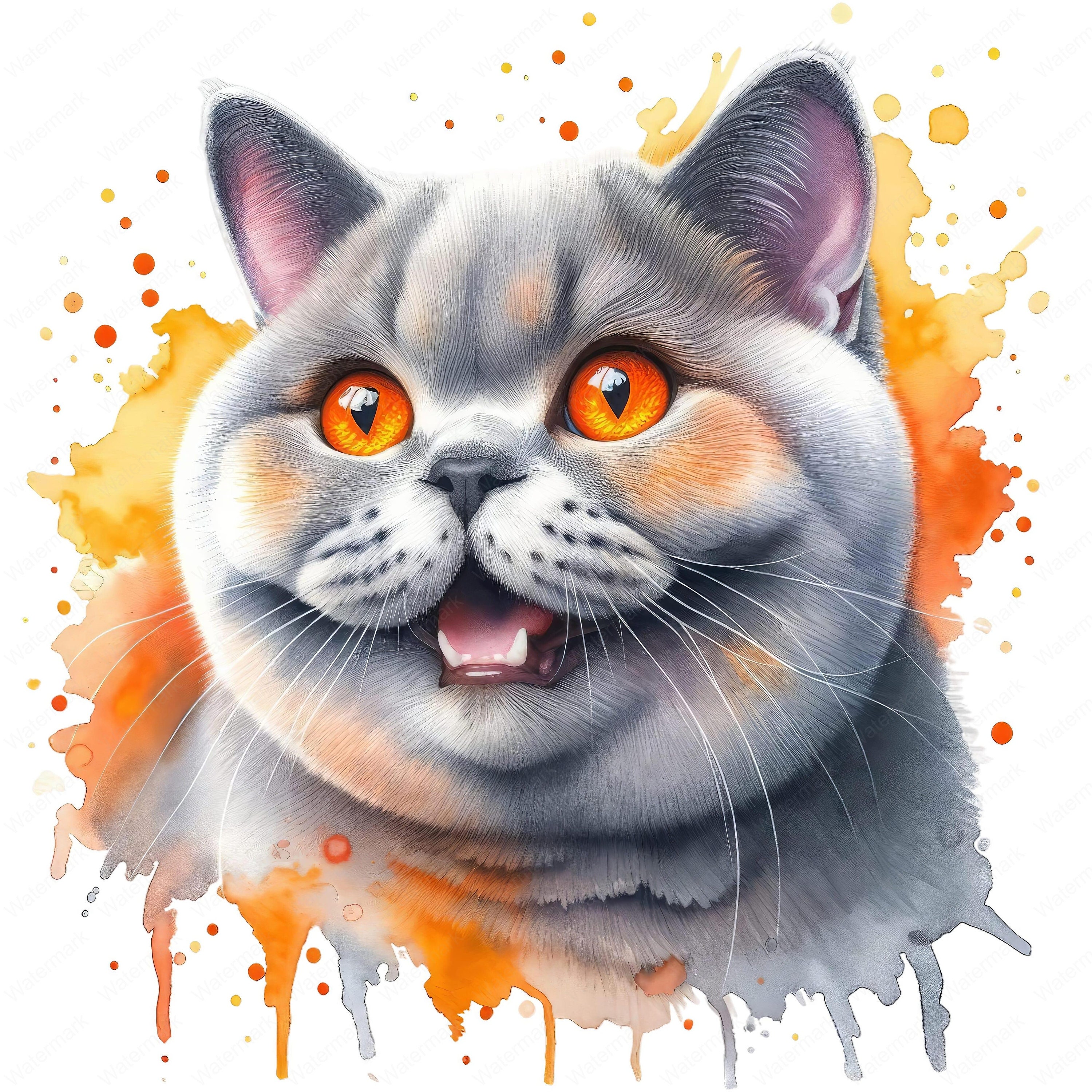 British Shorthair Cat Clipart | Watercolor Style, Commercial Use ...