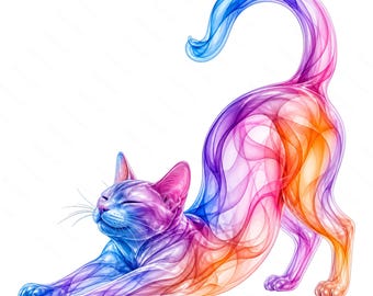 Rainbow Cat Clipart Bundle, 10 Colorful PNG JPG Designs