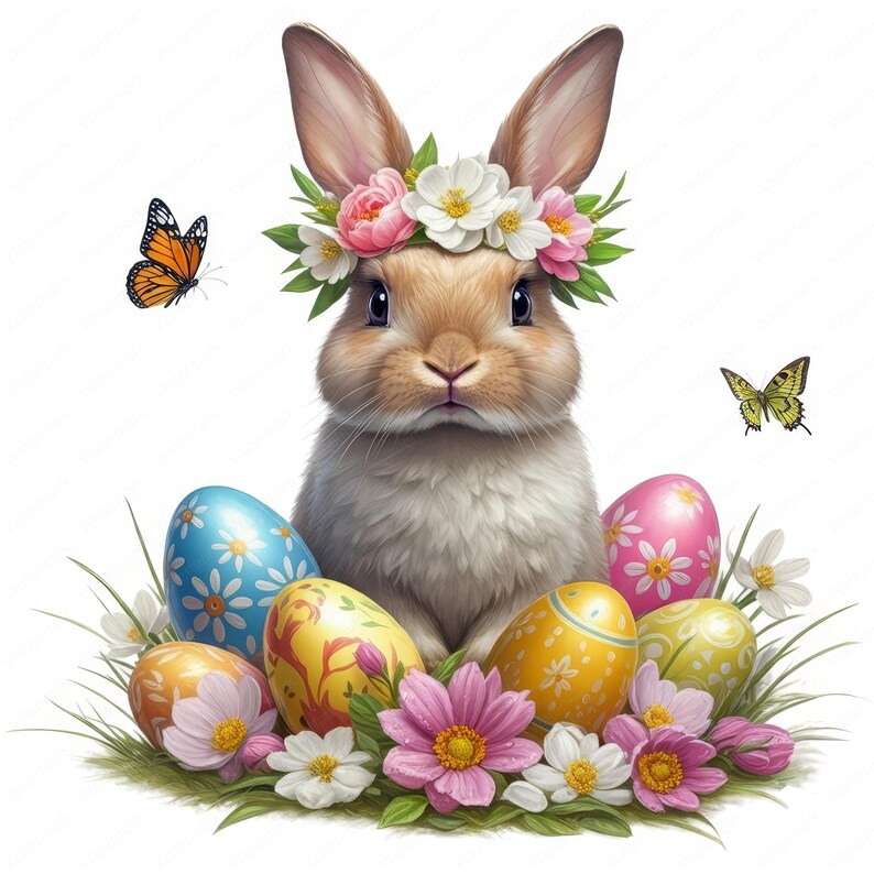 Easter Bunny Clipart: Spring Floral PNG Bundle (commercial Use) - Etsy