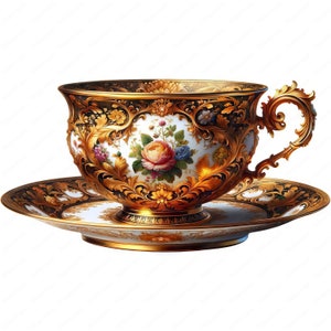 Clipart de tasse de thé victorienne | Lot de cliparts élégantes tasses à thé victoriennes | 10 modèles de haute qualité | Art du thé vintage | Imprimables | Utilisation commerciale