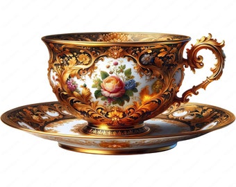 Victorian Teacup Clipart: Elegant Vintage Tea Art (Digital Download)