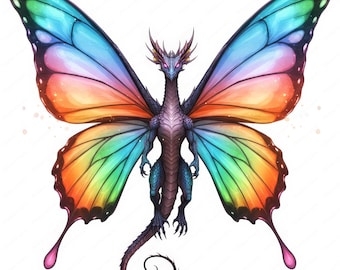 Clipart vlinderdraak | Fantasie-png-bundel | 10 hoogwaardige ontwerpen | Mystieke kunst | Commercieel gebruik