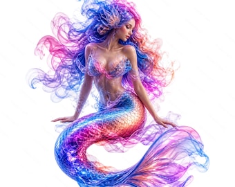 Fantasy Mermaid Clipart, Iridescent Sea Siren PNG, Ocean Digital Art (Digital Download)