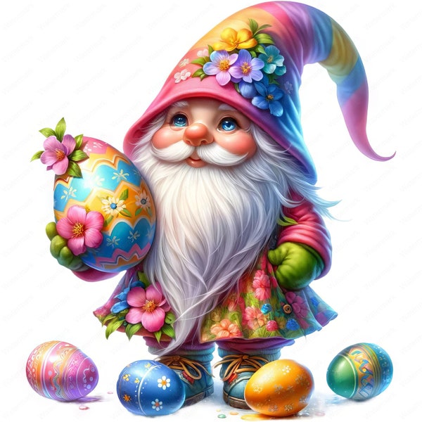 Easter Gnome Clipart | Cheerful Easter Gnome Clipart Bundle | 10 High-Quality Images | Spring Art | Printables | Commercial Use