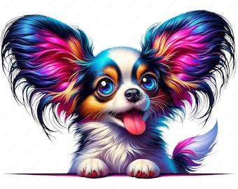 おもしろいパピヨン犬のクリップアート：風変わりなデザイン（デジタル