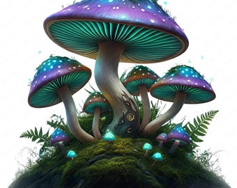 Fantasy Mushroom Clipart: Magical Forest PNG Bundle (Digital Download)