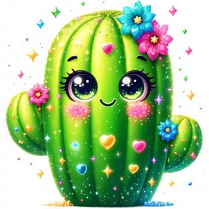 Schattige sprankelende cactusafbeeldingen | 10 hoogwaardige ontwerpen | Woestijnkunst | Afdrukbare items | Commercieel gebruik