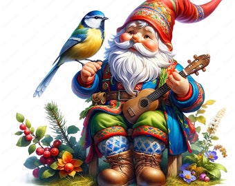 Pacchetto di clipart di gnomi da giardino stravaganti: stampe di arte fantasy (uso commerciale) (download digitale)