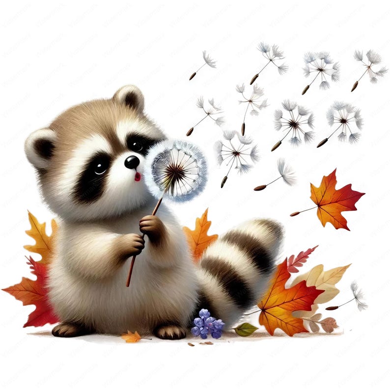 Autumn Raccoon Clipart | Fall Leaves, Woodland Art (digital Download ...