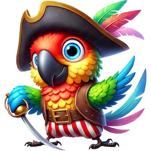 Pirate Parrot Clipart | Adorable Pirate Parrot Clipart Bundle | 10 High ...