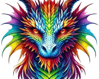 Paquete de imágenes prediseñadas de dragones vibrantes: Imprimibles de arte fantástico (Descarga digital)